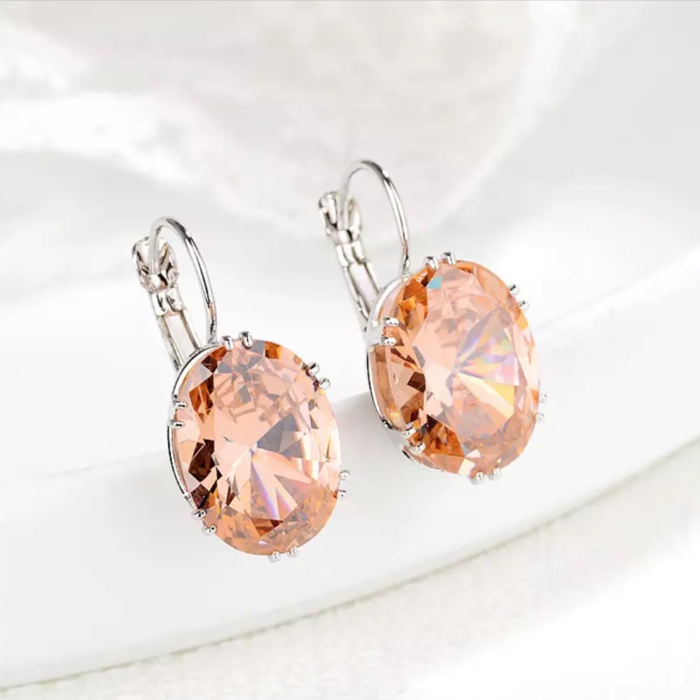 Sterling Silver Plated Morganite Earrings - Picture 3 of 5